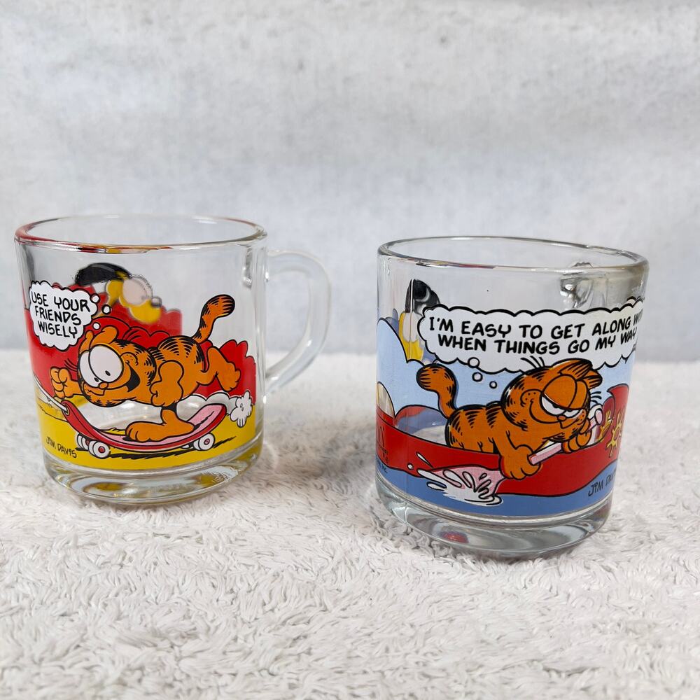Vintage Anchor Hocking X McDonalds X Garfield 1978 Two Coffee Mugs Jim Davis USA